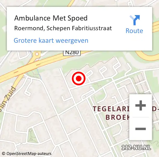 Locatie op kaart van de 112 melding: Ambulance Met Spoed Naar Roermond, Schepen Fabritiusstraat op 27 oktober 2024 20:56