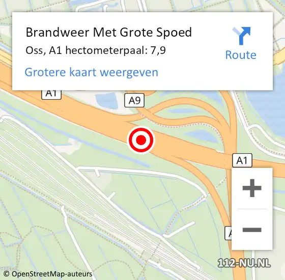 Locatie op kaart van de 112 melding: Brandweer Met Grote Spoed Naar Oss, A1 hectometerpaal: 7,9 op 27 oktober 2024 21:07