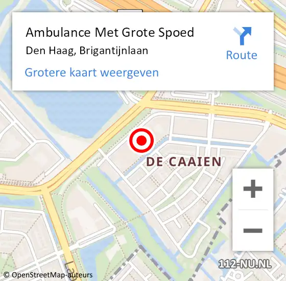 Locatie op kaart van de 112 melding: Ambulance Met Grote Spoed Naar Den Haag, Brigantijnlaan op 27 oktober 2024 21:20