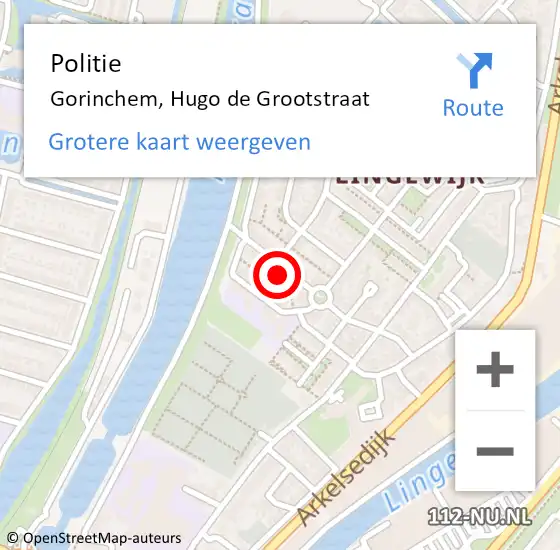 Locatie op kaart van de 112 melding: Politie Gorinchem, Hugo de Grootstraat op 27 oktober 2024 21:23