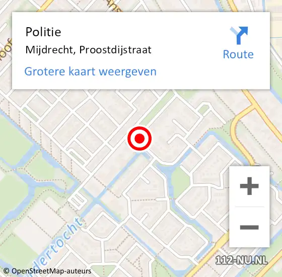 Locatie op kaart van de 112 melding: Politie Mijdrecht, Proostdijstraat op 27 oktober 2024 21:56