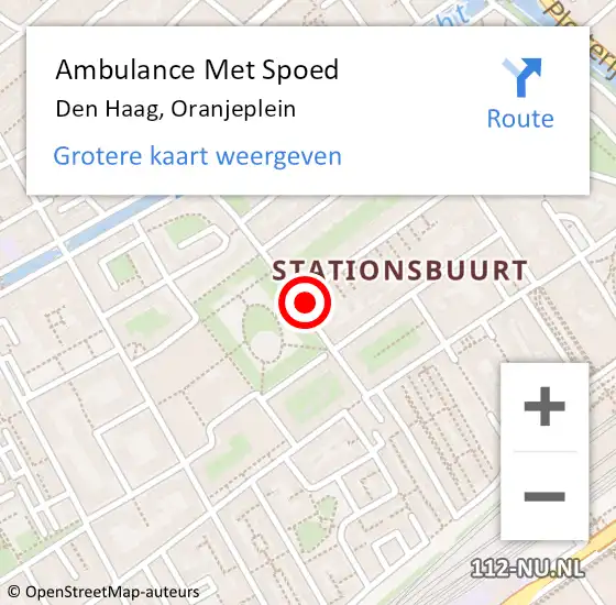 Locatie op kaart van de 112 melding: Ambulance Met Spoed Naar Den Haag, Oranjeplein op 27 oktober 2024 21:57