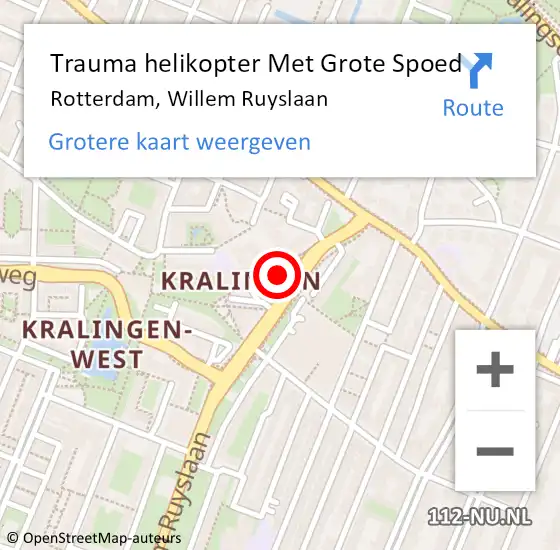 Locatie op kaart van de 112 melding: Trauma helikopter Met Grote Spoed Naar Rotterdam, Willem Ruyslaan op 27 oktober 2024 22:01