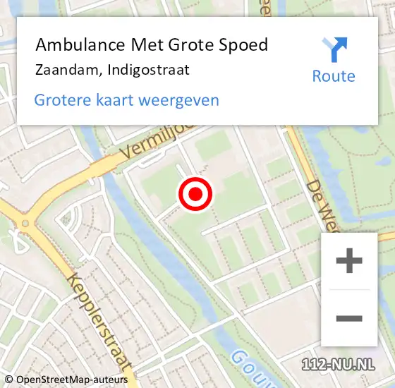 Locatie op kaart van de 112 melding: Ambulance Met Grote Spoed Naar Zaandam, Indigostraat op 27 oktober 2024 22:01