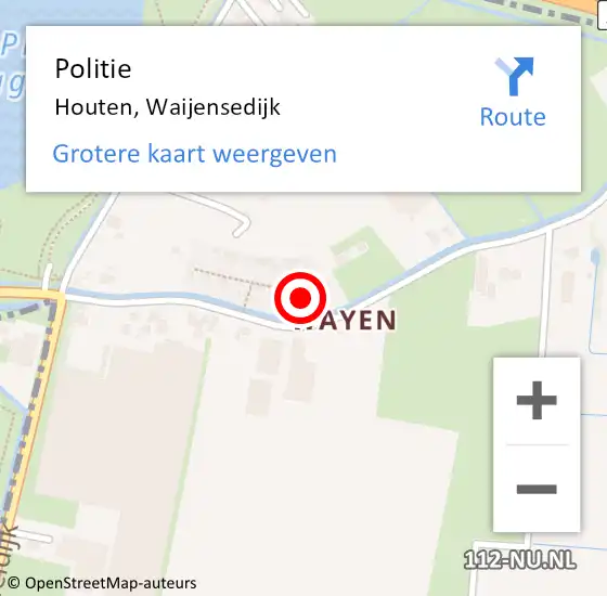 Locatie op kaart van de 112 melding: Politie Houten, Waijensedijk op 27 oktober 2024 22:02