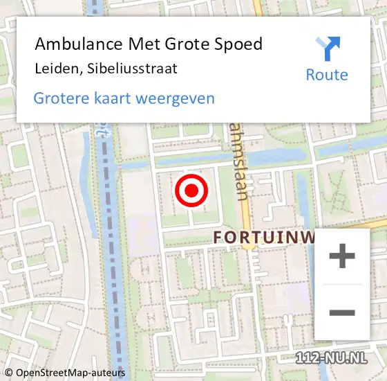 Locatie op kaart van de 112 melding: Ambulance Met Grote Spoed Naar Leiden, Sibeliusstraat op 27 oktober 2024 22:33