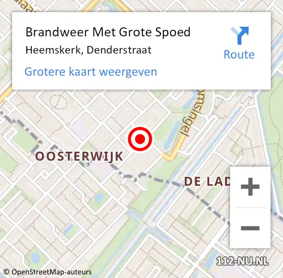 Locatie op kaart van de 112 melding: Brandweer Met Grote Spoed Naar Heemskerk, Denderstraat op 27 oktober 2024 22:41