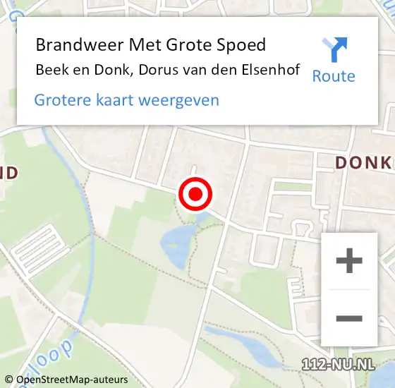 Locatie op kaart van de 112 melding: Brandweer Met Grote Spoed Naar Beek en Donk, Dorus van den Elsenhof op 27 oktober 2024 22:54