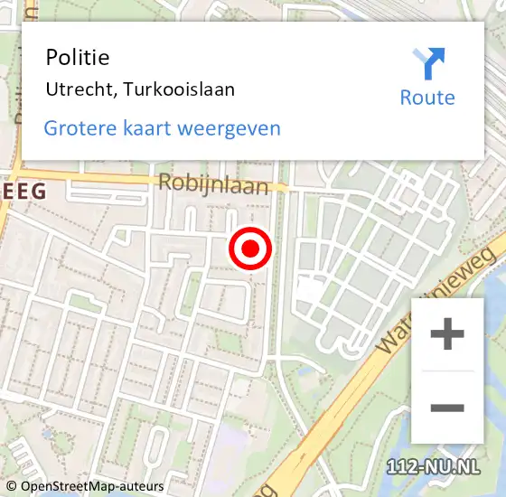 Locatie op kaart van de 112 melding: Politie Utrecht, Turkooislaan op 27 oktober 2024 23:10