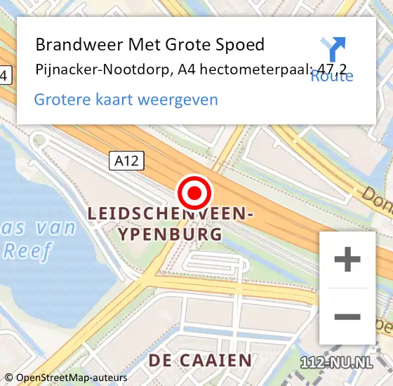 Locatie op kaart van de 112 melding: Brandweer Met Grote Spoed Naar Pijnacker-Nootdorp, A4 hectometerpaal: 47,2 op 27 oktober 2024 23:24