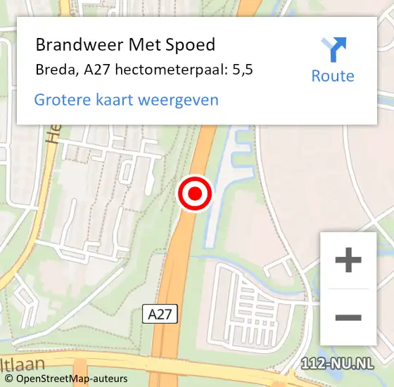 Locatie op kaart van de 112 melding: Brandweer Met Spoed Naar Breda, A27 hectometerpaal: 5,5 op 28 oktober 2024 00:00