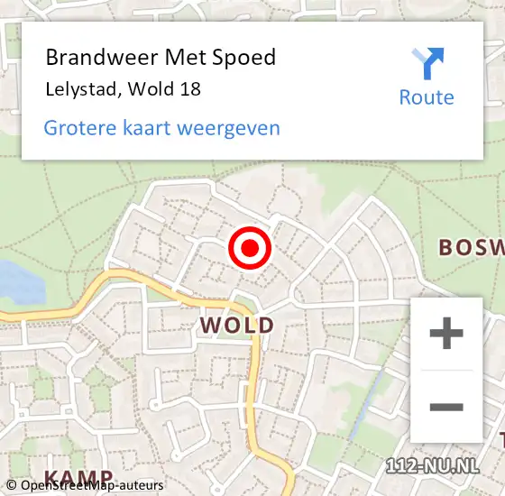 Locatie op kaart van de 112 melding: Brandweer Met Spoed Naar Lelystad, Wold 18 op 28 oktober 2024 00:22