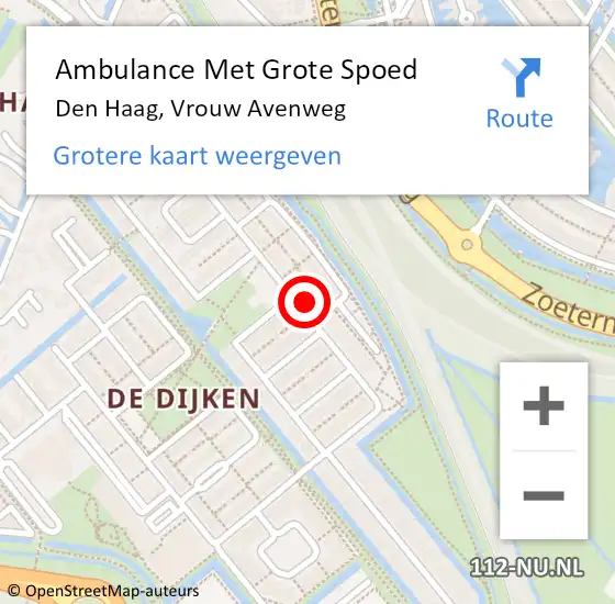 Locatie op kaart van de 112 melding: Ambulance Met Grote Spoed Naar Den Haag, Vrouw Avenweg op 28 oktober 2024 01:39