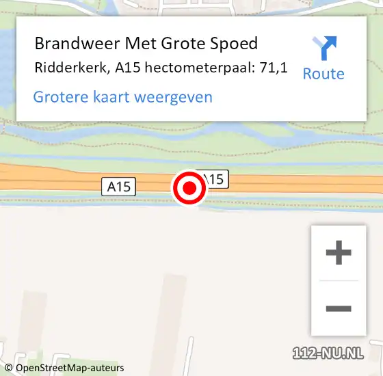 Locatie op kaart van de 112 melding: Brandweer Met Grote Spoed Naar Ridderkerk, A15 hectometerpaal: 71,1 op 28 oktober 2024 04:07