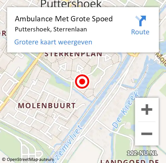 Locatie op kaart van de 112 melding: Ambulance Met Grote Spoed Naar Puttershoek, Sterrenlaan op 28 oktober 2024 05:37