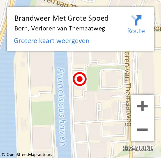 Locatie op kaart van de 112 melding: Brandweer Met Grote Spoed Naar Born, Verloren van Themaatweg op 28 oktober 2024 06:15