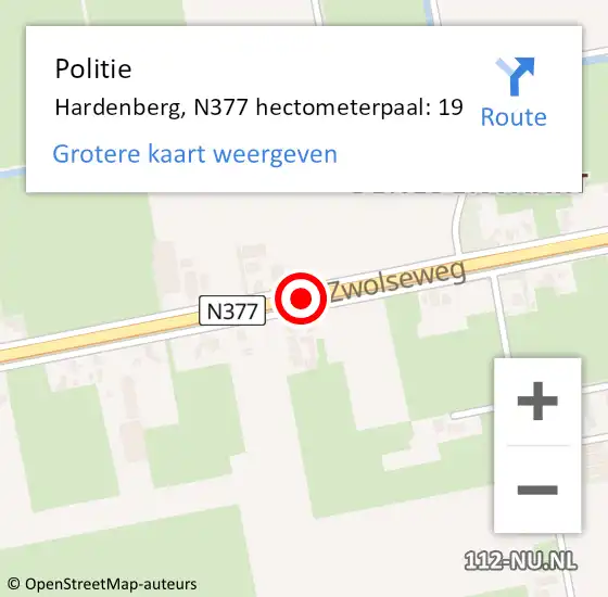 Locatie op kaart van de 112 melding: Politie Hardenberg, N377 hectometerpaal: 19 op 28 oktober 2024 06:18