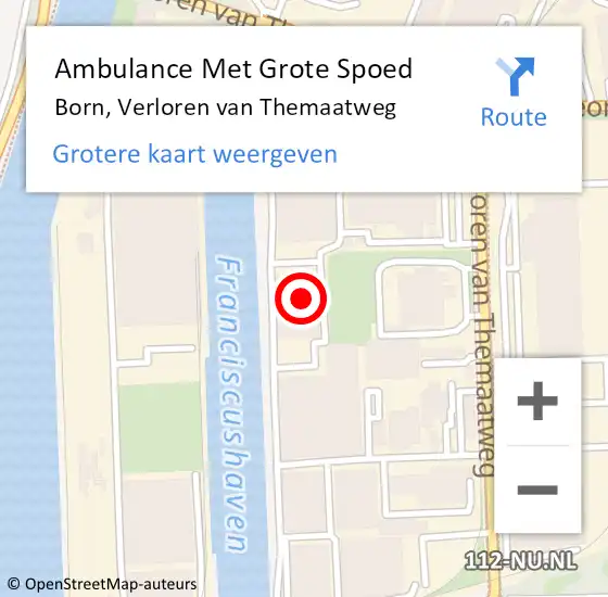 Locatie op kaart van de 112 melding: Ambulance Met Grote Spoed Naar Born, Verloren van Themaatweg op 28 oktober 2024 06:30