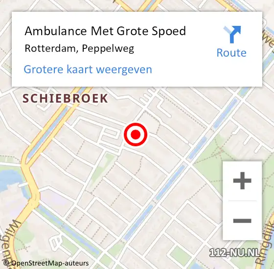 Locatie op kaart van de 112 melding: Ambulance Met Grote Spoed Naar Rotterdam, Peppelweg op 28 oktober 2024 07:21