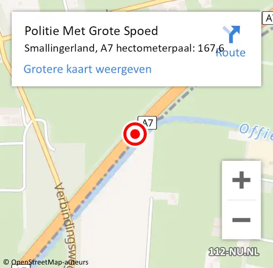 Locatie op kaart van de 112 melding: Politie Met Grote Spoed Naar Smallingerland, A7 hectometerpaal: 167,6 op 28 oktober 2024 07:43