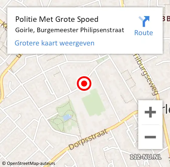 Locatie op kaart van de 112 melding: Politie Met Grote Spoed Naar Goirle, Burgemeester Philipsenstraat op 28 oktober 2024 08:39