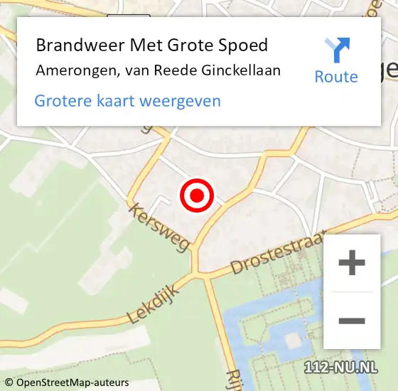 Locatie op kaart van de 112 melding: Brandweer Met Grote Spoed Naar Amerongen, van Reede Ginckellaan op 28 oktober 2024 08:42