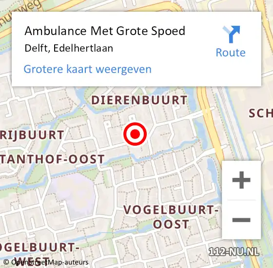 Locatie op kaart van de 112 melding: Ambulance Met Grote Spoed Naar Delft, Edelhertlaan op 28 oktober 2024 08:48