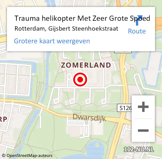 Locatie op kaart van de 112 melding: Trauma helikopter Met Zeer Grote Spoed Naar Rotterdam, Gijsbert Steenhoekstraat op 28 oktober 2024 09:00