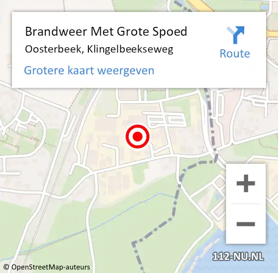 Locatie op kaart van de 112 melding: Brandweer Met Grote Spoed Naar Oosterbeek, Klingelbeekseweg op 28 oktober 2024 09:15