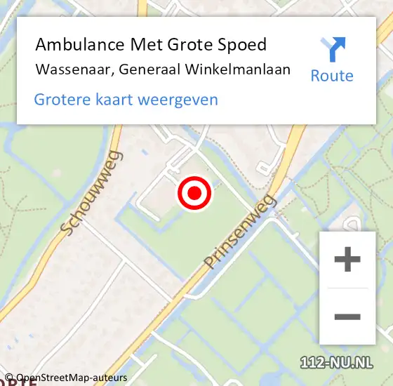 Locatie op kaart van de 112 melding: Ambulance Met Grote Spoed Naar Wassenaar, Generaal Winkelmanlaan op 28 oktober 2024 09:15