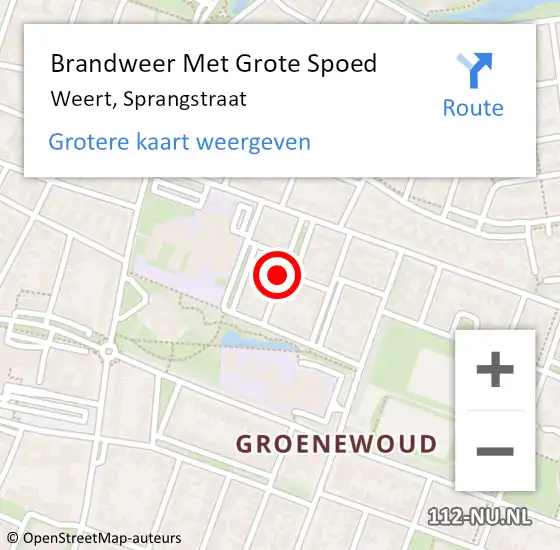 Locatie op kaart van de 112 melding: Brandweer Met Grote Spoed Naar Weert, Sprangstraat op 28 oktober 2024 09:17