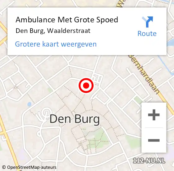 Locatie op kaart van de 112 melding: Ambulance Met Grote Spoed Naar Den Burg, Waalderstraat op 28 oktober 2024 09:25