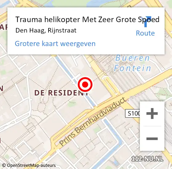 Locatie op kaart van de 112 melding: Trauma helikopter Met Zeer Grote Spoed Naar Den Haag, Rijnstraat op 28 oktober 2024 09:28