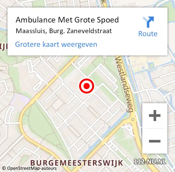 Locatie op kaart van de 112 melding: Ambulance Met Grote Spoed Naar Maassluis, Burg. Zaneveldstraat op 28 oktober 2024 09:32