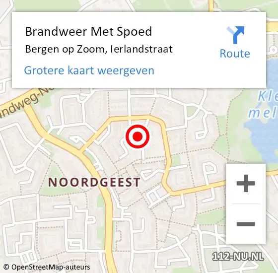 Locatie op kaart van de 112 melding: Brandweer Met Spoed Naar Bergen op Zoom, Ierlandstraat op 28 oktober 2024 09:33