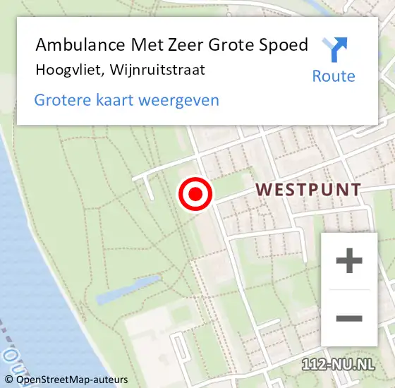 Locatie op kaart van de 112 melding: Ambulance Met Zeer Grote Spoed Naar Hoogvliet, Wijnruitstraat op 28 oktober 2024 09:43