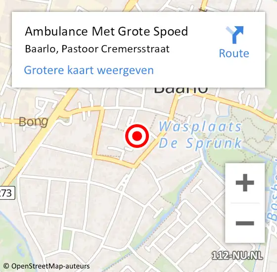 Locatie op kaart van de 112 melding: Ambulance Met Grote Spoed Naar Baarlo, Pastoor Cremersstraat op 24 oktober 2014 23:54