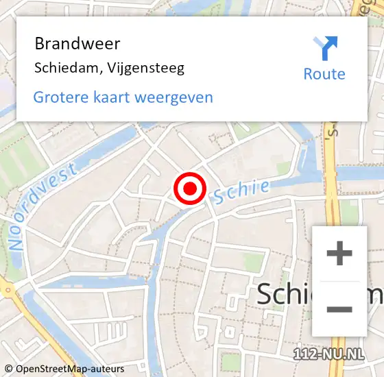 Locatie op kaart van de 112 melding: Brandweer Schiedam, Vijgensteeg op 28 oktober 2024 10:11