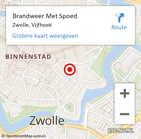 Locatie op kaart van de 112 melding: Brandweer Met Spoed Naar Zwolle, Vijfhoek op 28 oktober 2024 10:15