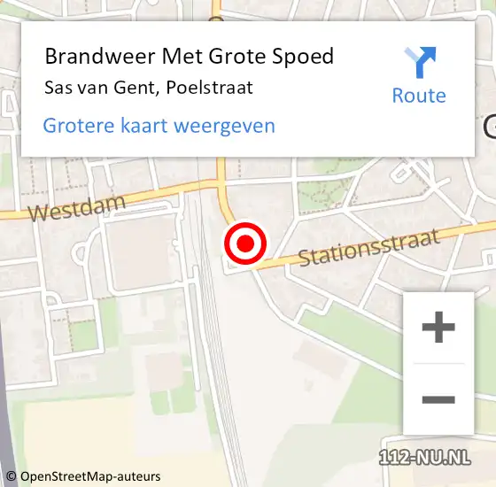 Locatie op kaart van de 112 melding: Brandweer Met Grote Spoed Naar Sas van Gent, Poelstraat op 28 oktober 2024 10:15