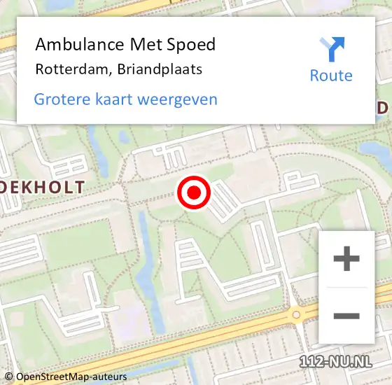 Locatie op kaart van de 112 melding: Ambulance Met Spoed Naar Rotterdam, Briandplaats op 28 oktober 2024 10:19