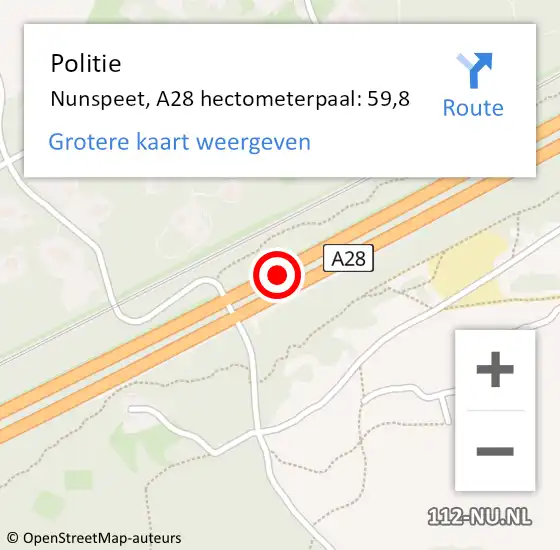 Locatie op kaart van de 112 melding: Politie Nunspeet, A28 hectometerpaal: 59,8 op 28 oktober 2024 10:34