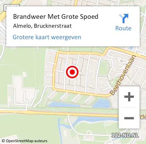 Locatie op kaart van de 112 melding: Brandweer Met Grote Spoed Naar Almelo, Brucknerstraat op 18 oktober 2013 16:49