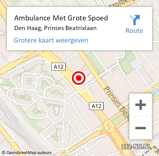 Locatie op kaart van de 112 melding: Ambulance Met Grote Spoed Naar Den Haag, Prinses Beatrixlaan op 28 oktober 2024 11:11