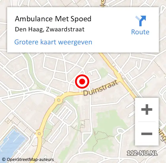 Locatie op kaart van de 112 melding: Ambulance Met Spoed Naar Den Haag, Zwaardstraat op 28 oktober 2024 11:26