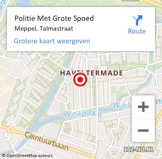 Locatie op kaart van de 112 melding: Politie Met Grote Spoed Naar Meppel, Talmastraat op 28 oktober 2024 11:30