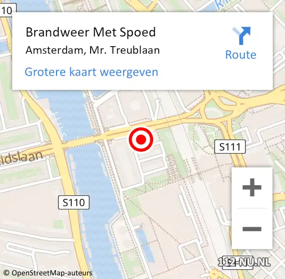 Locatie op kaart van de 112 melding: Brandweer Met Spoed Naar Amsterdam, Mr. Treublaan op 28 oktober 2024 11:33