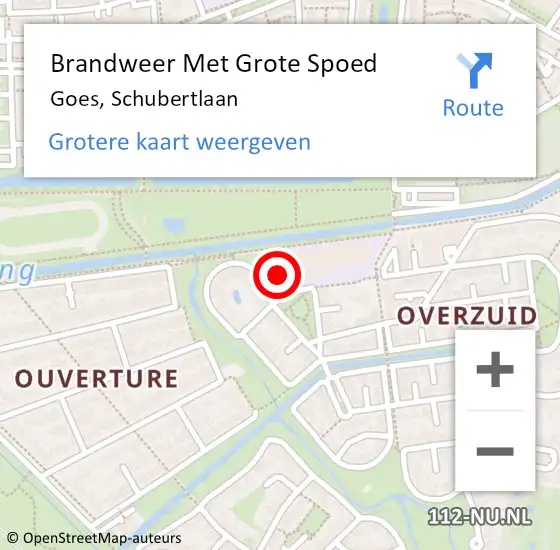 Locatie op kaart van de 112 melding: Brandweer Met Grote Spoed Naar Goes, Schubertlaan op 28 oktober 2024 11:47