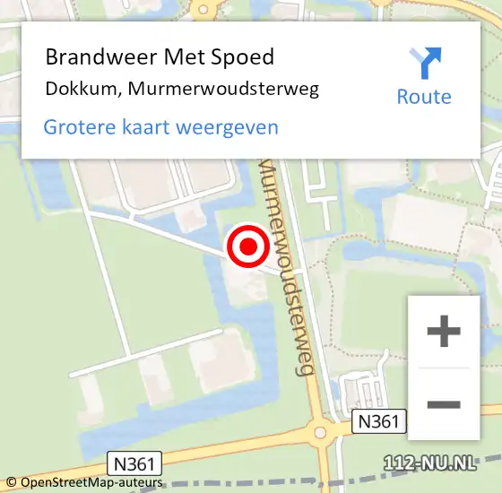 Locatie op kaart van de 112 melding: Brandweer Met Spoed Naar Dokkum, Murmerwoudsterweg op 28 oktober 2024 11:49