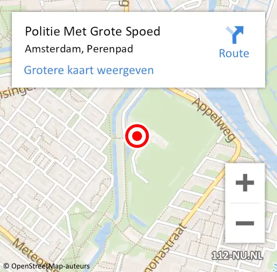 Locatie op kaart van de 112 melding: Politie Met Grote Spoed Naar Amsterdam, Perenpad op 28 oktober 2024 11:57